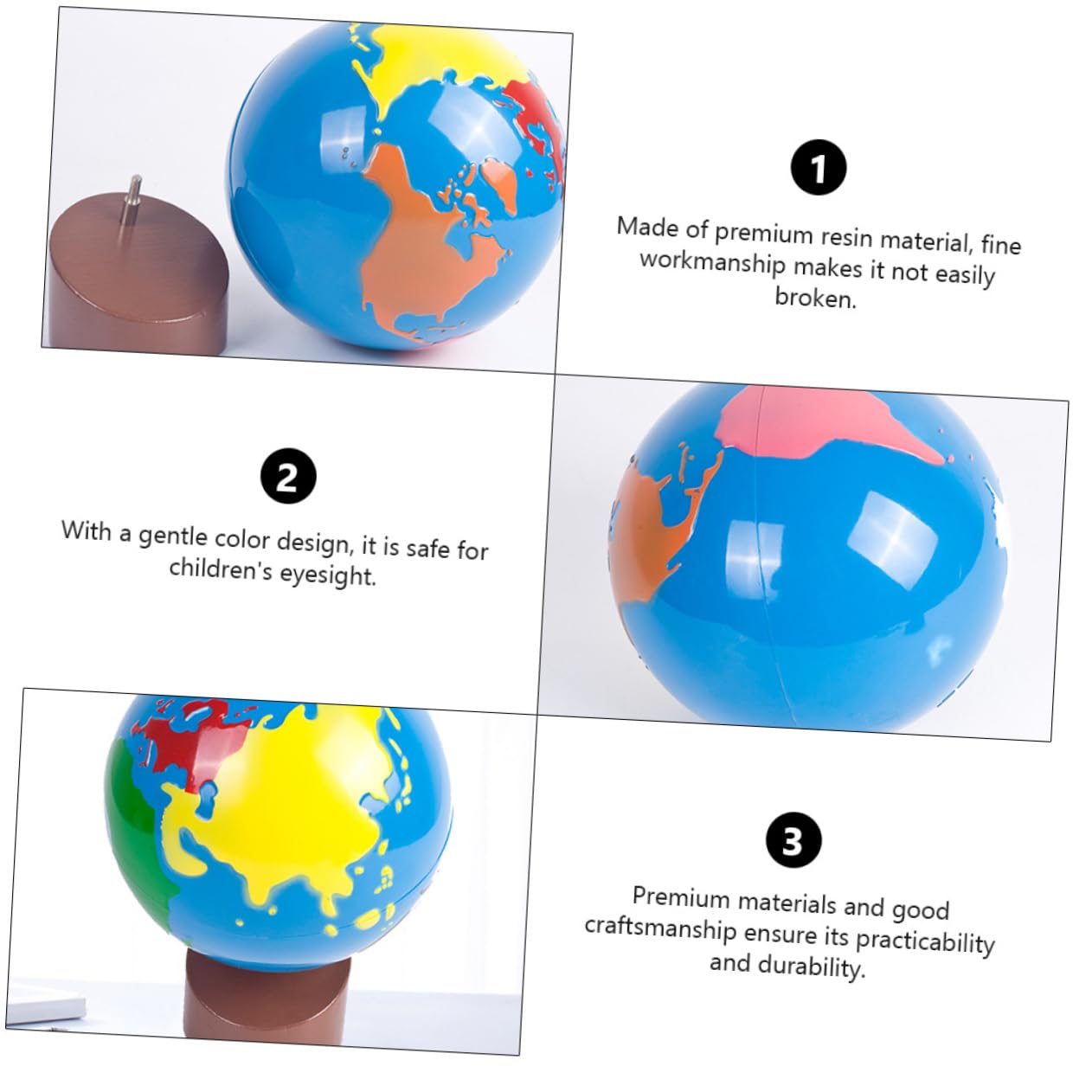 Hemobllo Globo Terráqueo Infantil de Madera con Pintura Ecológica para Uso en Ambientes y Educación Temprana