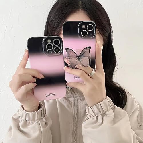 Miniatura 6 de Funda de teléfono con diseño de mariposa degradada y rosa compatible con iPhone 11, bonita funda de teléfono de mariposa negra 3D rosa fría con