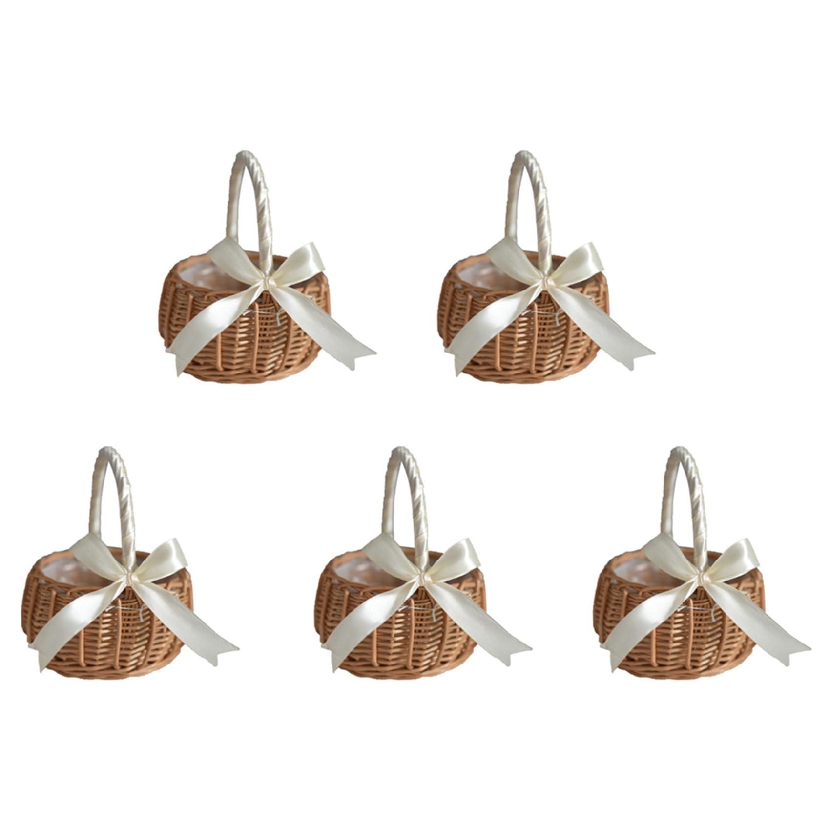 Hndhbfgrt 5X Woven Flower Basket Rattan Storage Basket Flower Girl Hand Basket Handmade Flower Basket with Bow, S