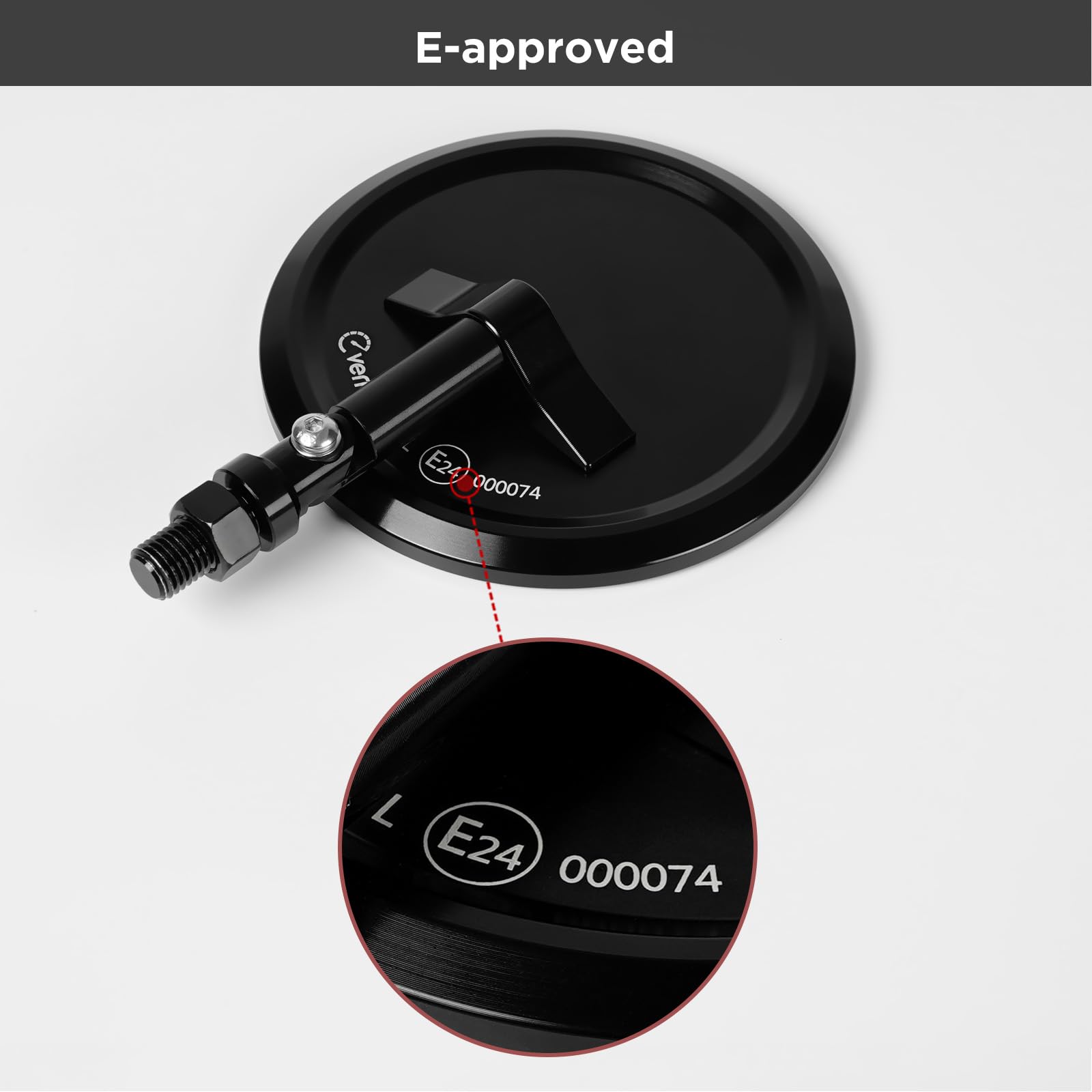 evermotor Lusterki moto zatwierdzone E24 aluminiowe CNC regulowane 360° z mocowaniem zaciskowym do kierownicy 22 mm i 25,4 mm bez demontażu 2 sztuki
