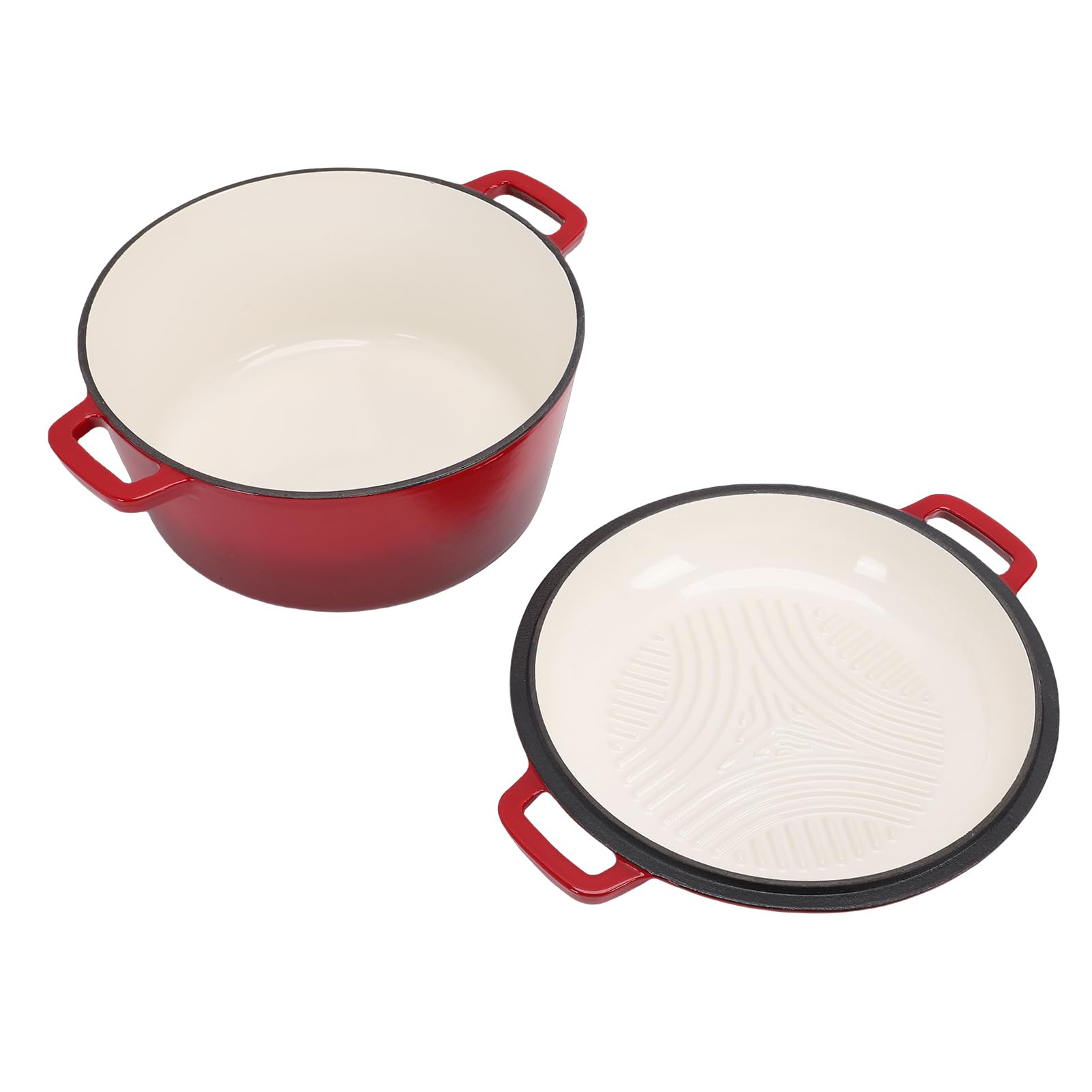 Duokon Olla de Hierro Fundido Esmaltado con Tapa de Sartén, 2 en 1, 5QT,