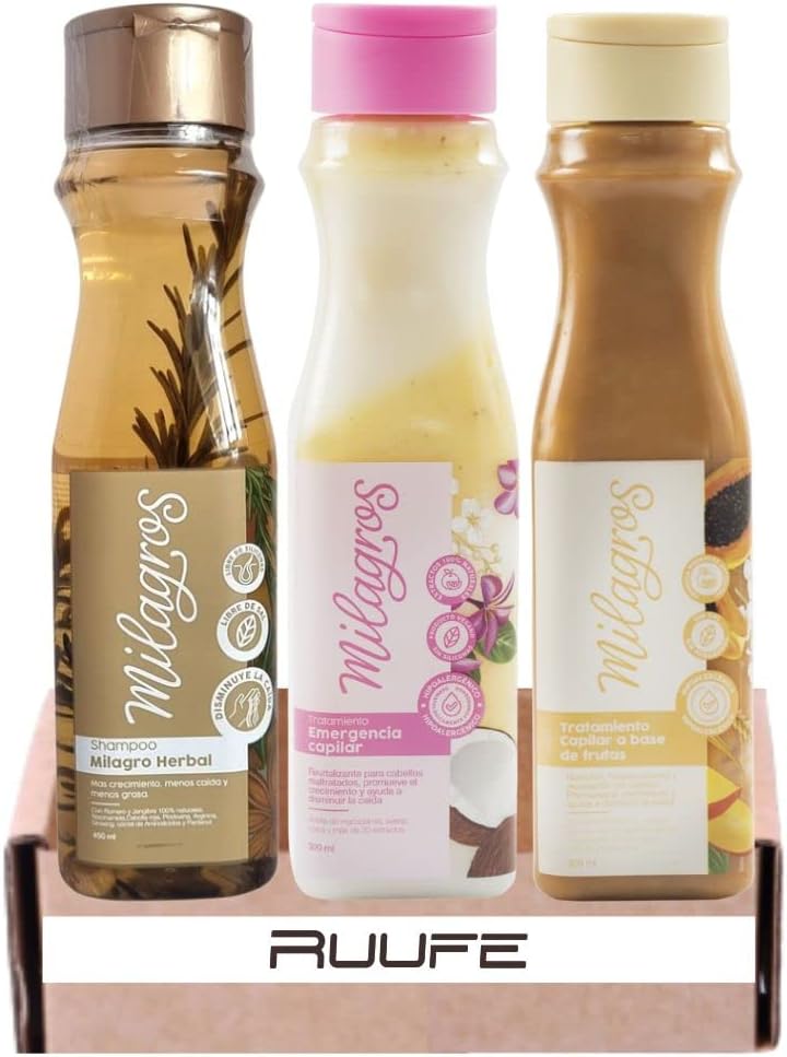 Shampoo & Hair care Milagro (3 pack) for Stagnant, dry hair and split ends Milagro shampoo herbal Milagro tratamiento emergencia capilar Milagro Tratamiento a base de frutas Milagro shampoo.
