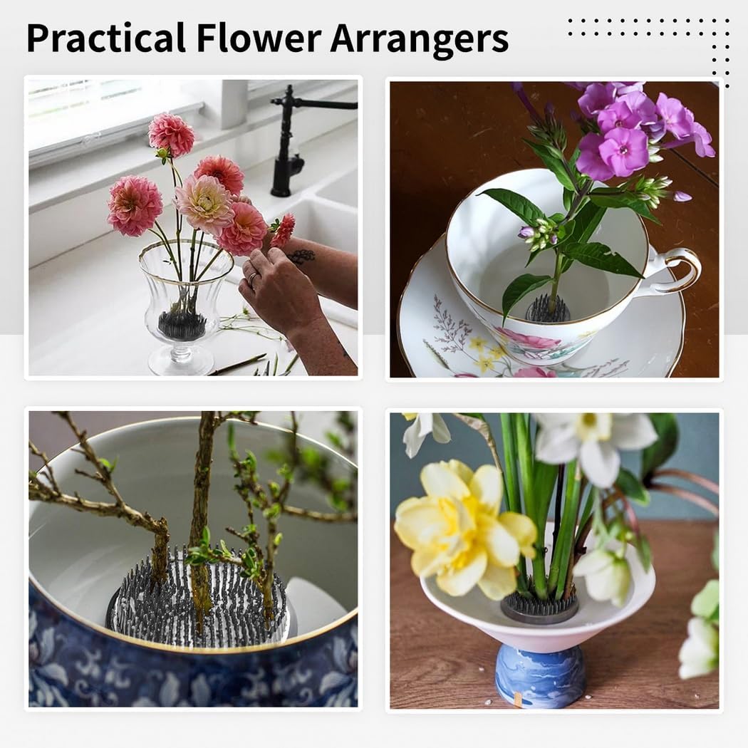 Joyibay Flower Frogs Stainless Floral Frogs Kenzan Flower Vase Round Metal Flower Arranger Tool Pin Holder Ikebana Flower Pin Frogs for Vase Flower Arrangements Home DIY Craft