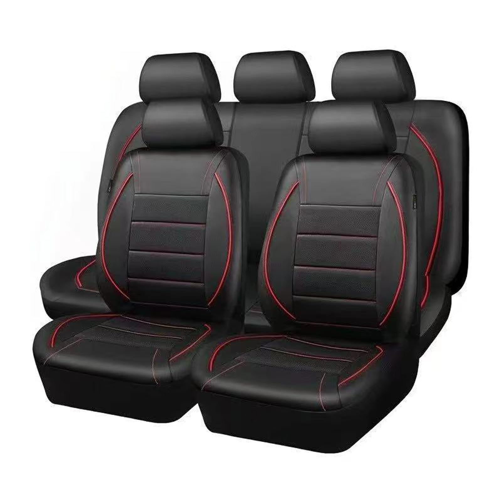 Shkalacar Fundas Universales para Asientos de Automóvil, 9 Protectores de Asientos Cuero PU con Tela Transpirable y Compatible con Airbag, para la Mayoría los Vehículos (Roja)