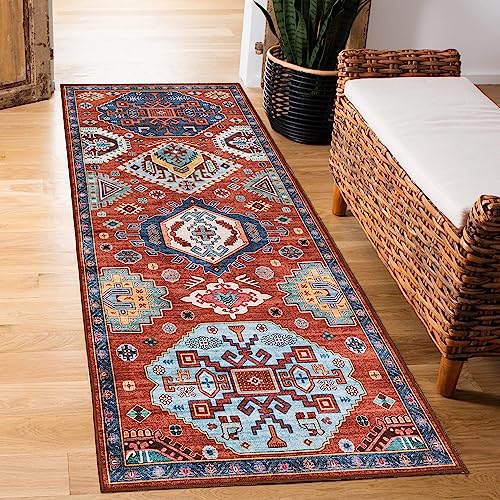 Lahome Ultra-Thin Red Washable Runner Rug 2X6, Boho Medallion Runner Rug For Hallway Non Slip, Oriental Tribal Stain Resistant Kitchen Runner Rug, Soft Living Room Carpet Runner For Bedroom Laundry #TOP28