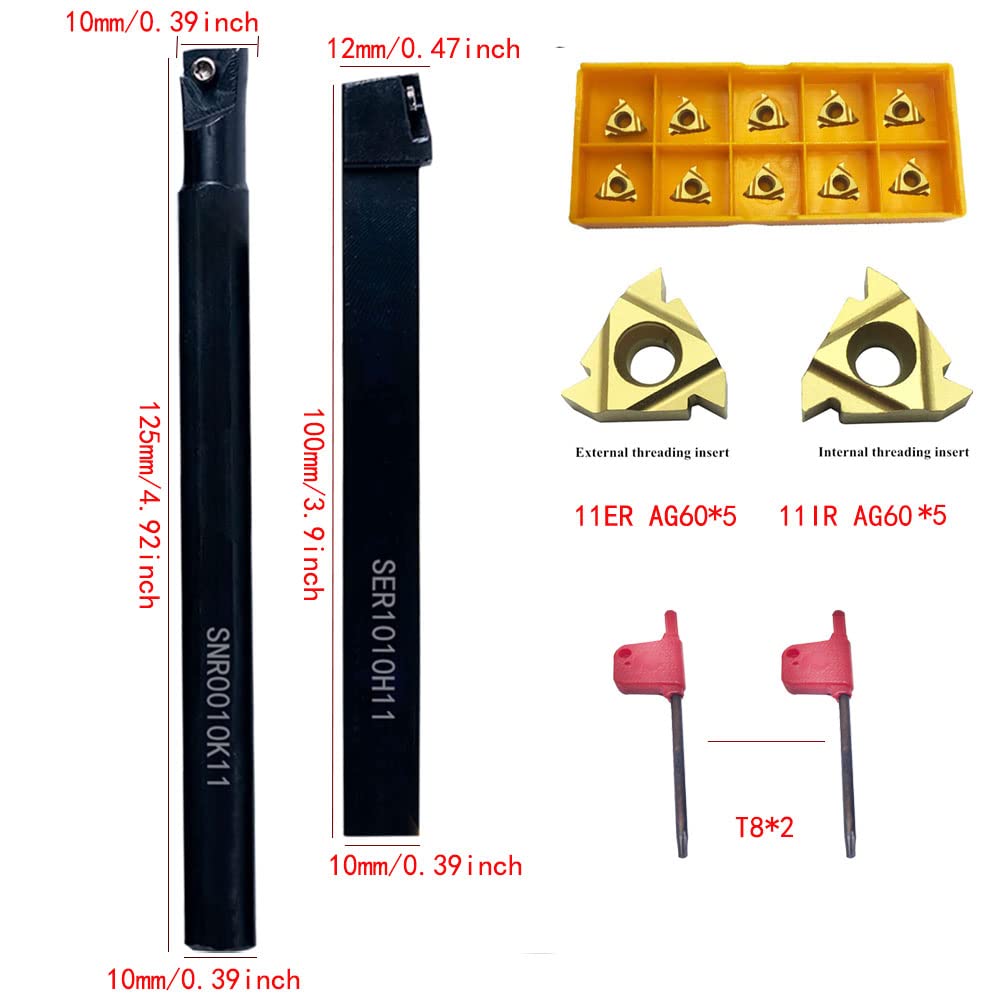 Lathe Threading Tool SER1010H11+SNR0010K11 Inserts 5pcs 11ER AG60 +5pcs 11IR AG60 for Boring Bar Holder CNC Turning Tool