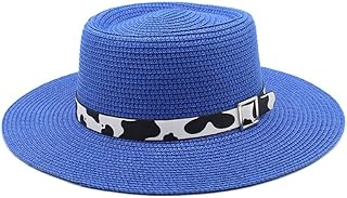 MYLPDZSW HHF Caps y Sombreos Sombrero de Paja Transpirable de Verano, Sombrero de Playa de Verano for Mujer, Sombrero de Paja con Visera, Sombrero de Jazz de ala Plana (Color : Azul)