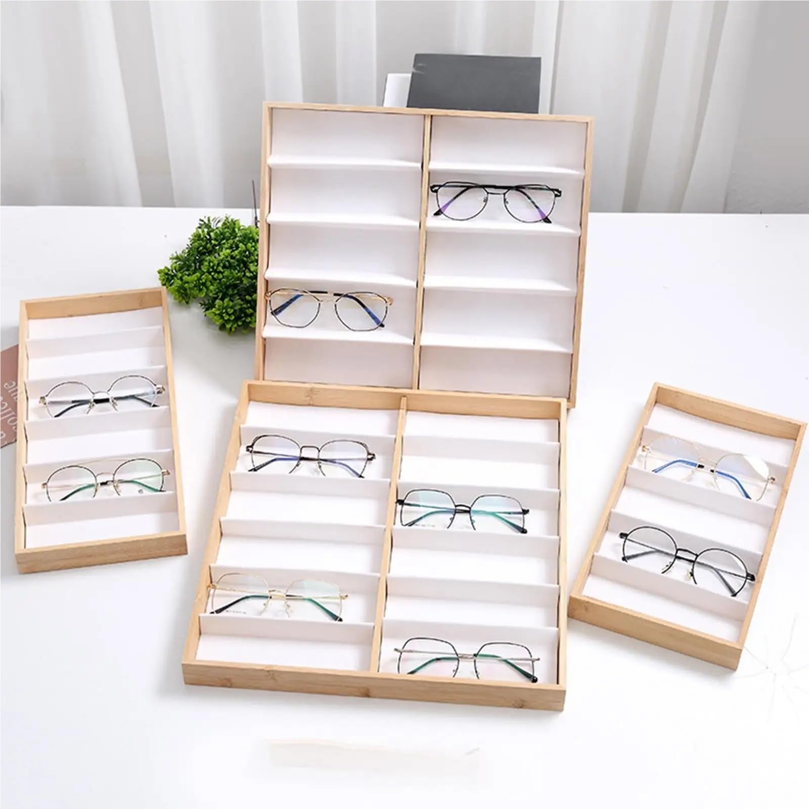Holz-Samt-Brillen-Organizer-Display-Tablett