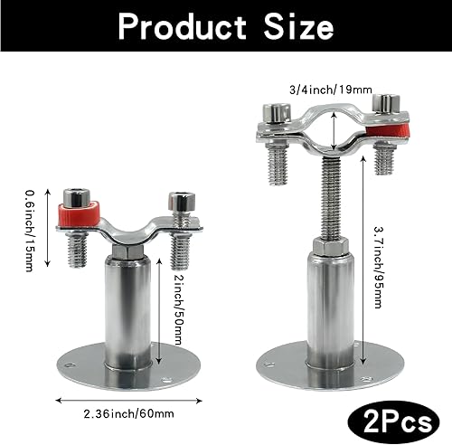 Miniatura 3 de 2 soportes de techo ajustables de 12 pulgadas, soporte de acero inoxidable de 0.591-0.748 in, kit de abrazadera de montaje en pared con tornillos,