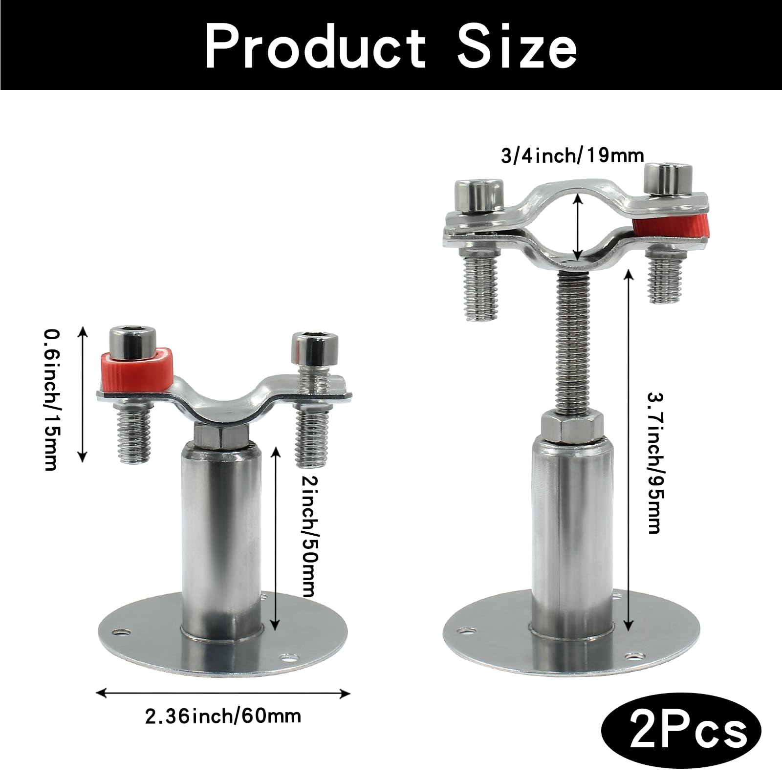 2-Pack 304 Stainless Steel Pipe Supports - Wall/Ceiling Mount Brackets For 15-19mm Pipes