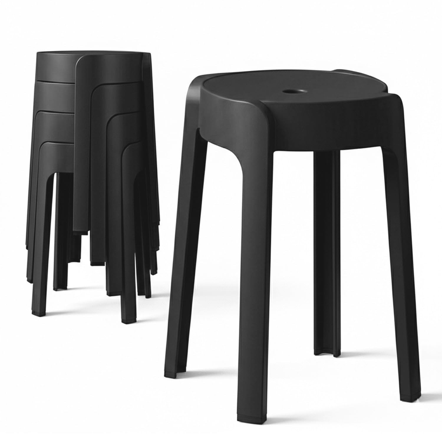 BM Home Tabourets Gigognes Empilables en Plastique Noir, Légers pour Maison Cuisine Jardin