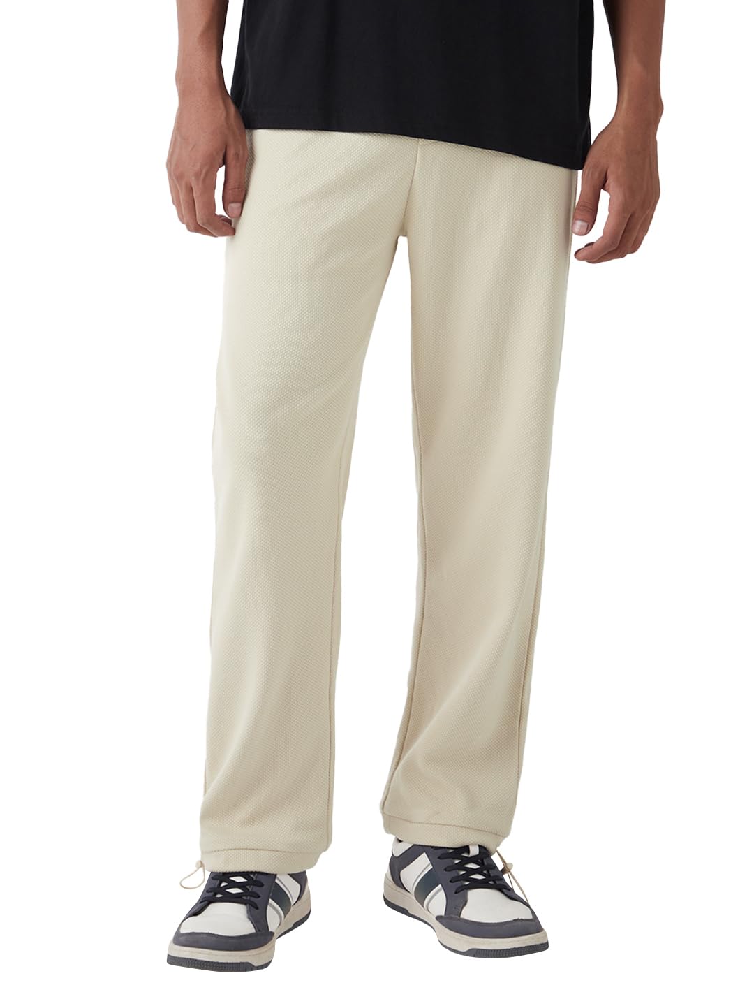 Bewakoof Heavy Duty 1.0 Men's Oversized Fit Textured Mid Rise Loose Fit Parachute Pants in neutral