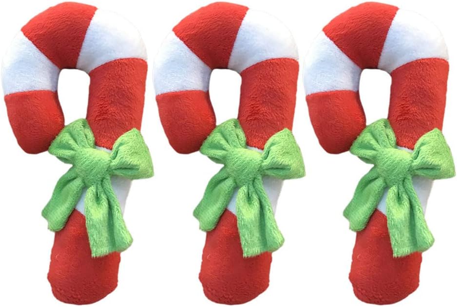 Amosfun 3pcs Pet Dog Plush Toys Candy Cane Squeaky Toys Dog Christmas Interactive Christmas for Puppy