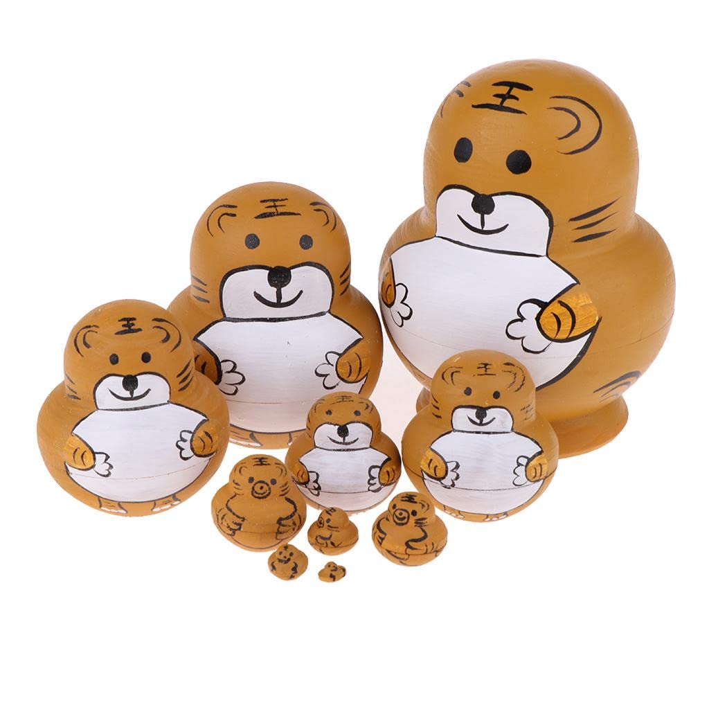 5 Set 10 Stück handbemalte hölzerne russische Nesting-Puppen Babuschka Mini Tiger Geschenk, 10-lagiger Tiger