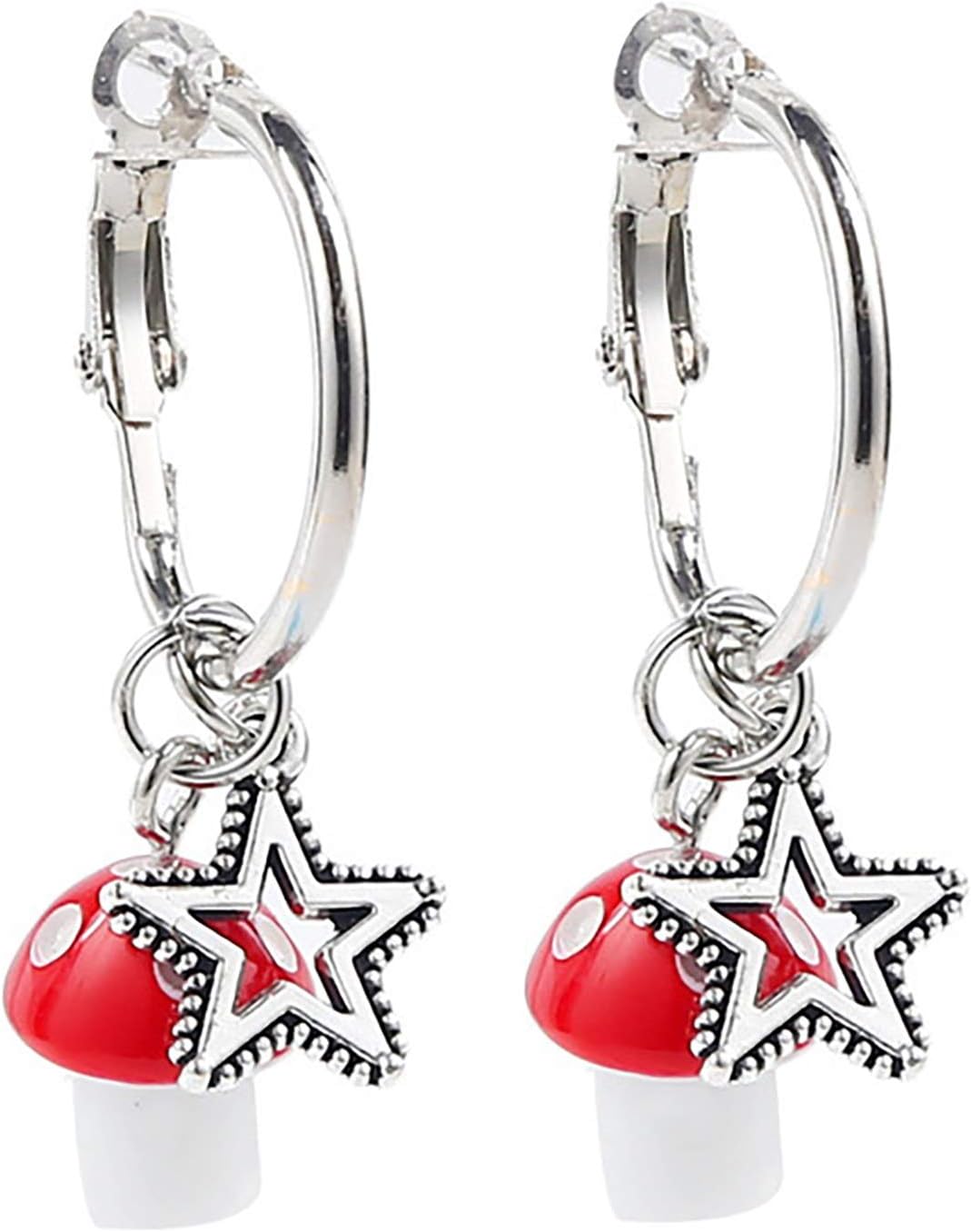 Exquisite Mushroom Shape Pendant Earring Set,Cute Star Hanging Earring,Colorful Girl Earring With Charming Fashion Punk Chain Women's Jewelry
