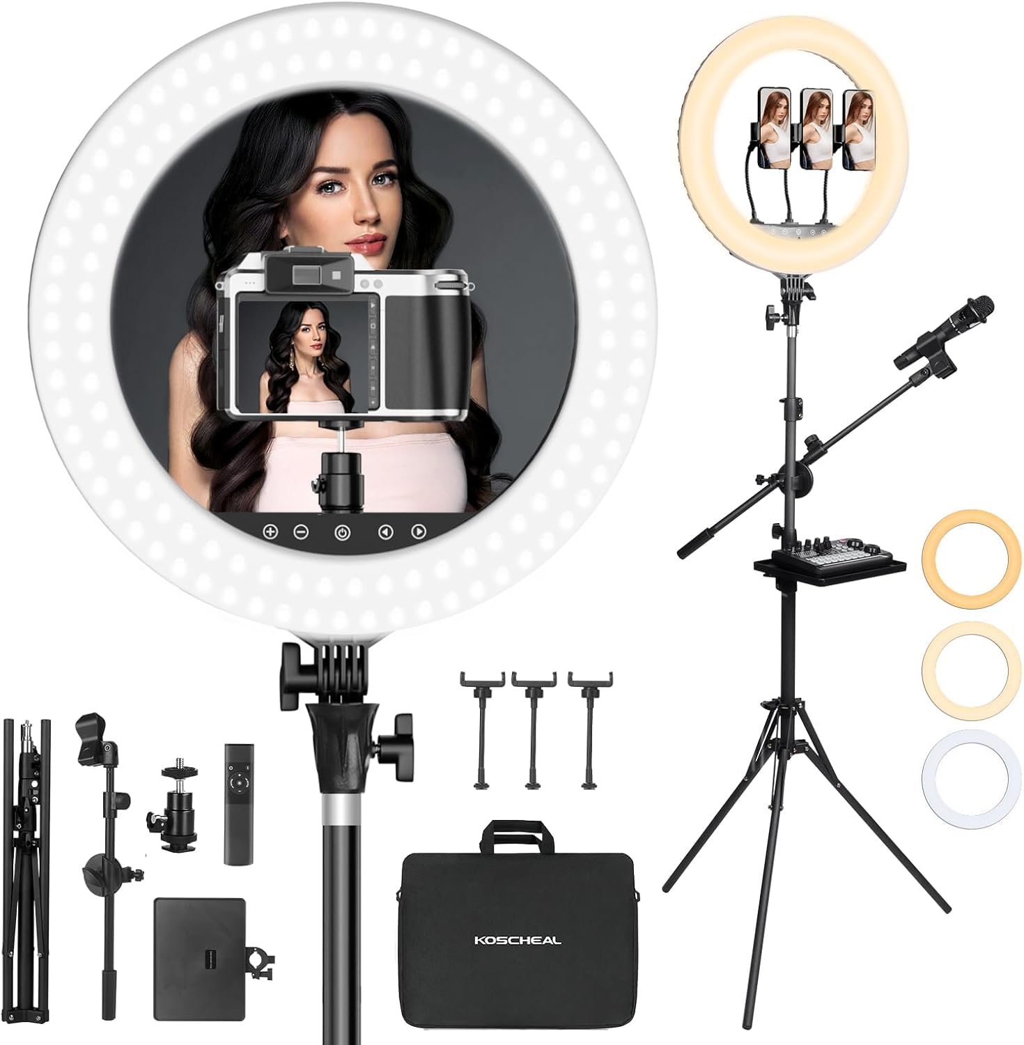 Aro de Luz Profesional Regulable LED 18"/45cm 3000-6500K Soporte para Micrófonos y Tarjetas de Sonido Fotografía Ring Light Peluquería Cámara Profesional TikTok Youtube