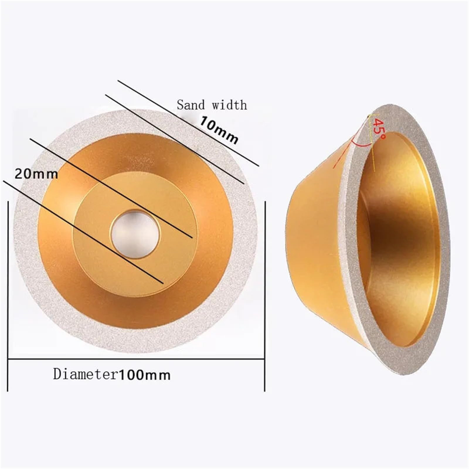 Tarcza diamentowa w kształcie miski diamentowej, lutowana kątowa 45 stopni, otwór 100 mm, 20 mm (200)
