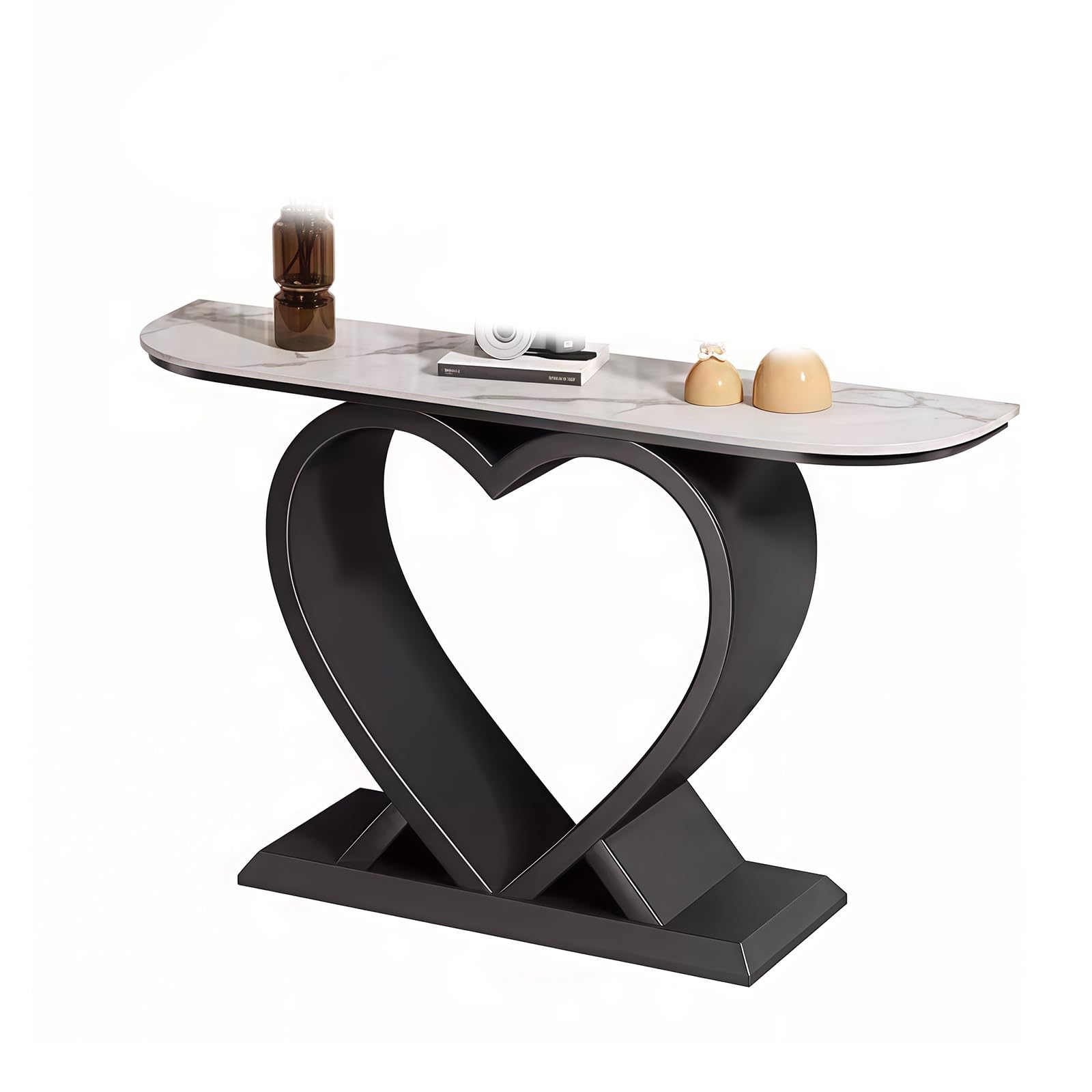 Consola Estrecha en Forma de corazón, Mesa de Entrada Moderna, Tablero de mármol para Sala de Estar, recibidor, Pasillo, decoración del hogar (Negro + Blanco, 120 cm/47,2")