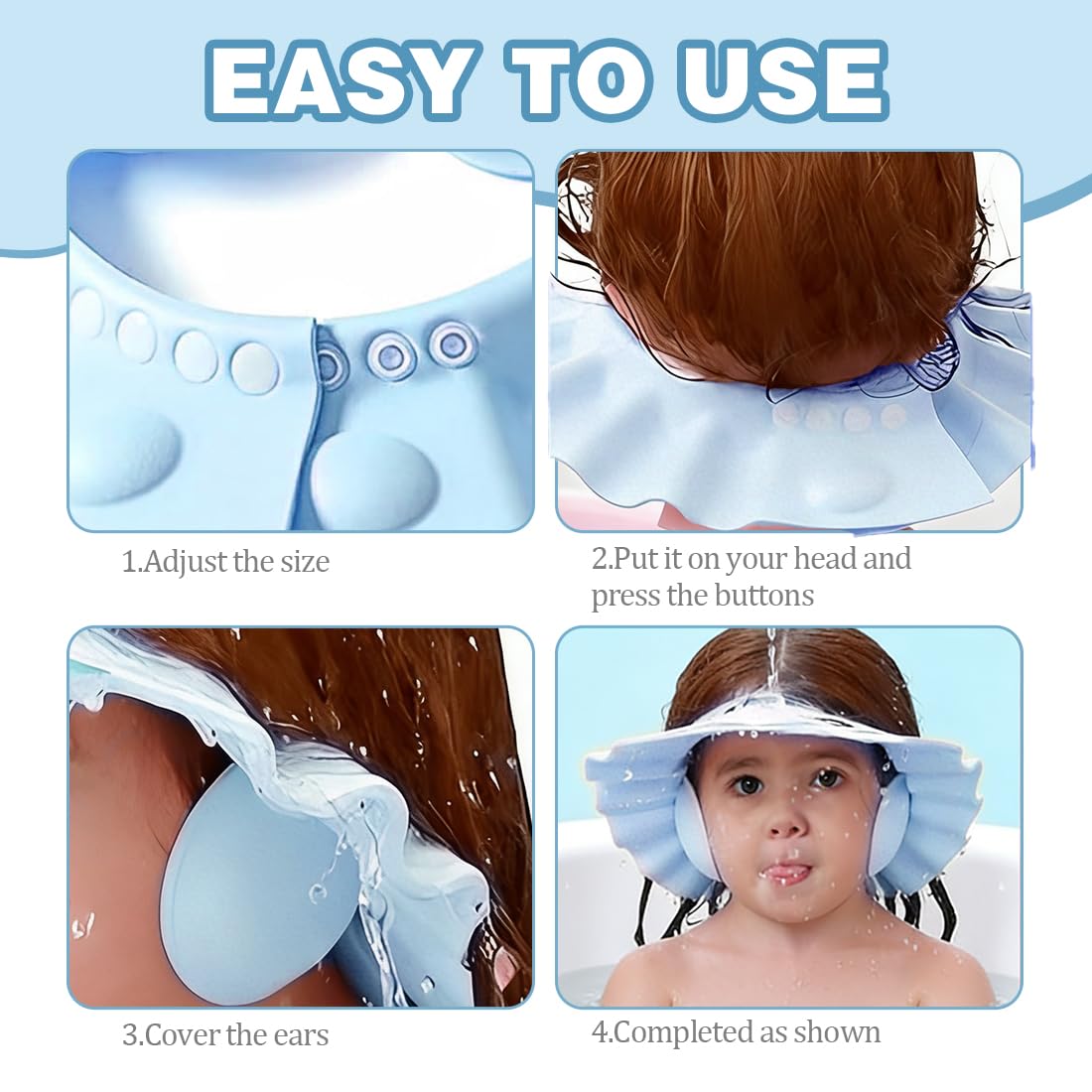 Gorro de Ducha de Bebé Para, Gorro ducha niños, Visera baño niños, Suave Ajustable con Protección para los oídos Gorro de ducha, Evita que los ojos se llenen de Agua y Champú Protege(Azul,Amarillo) — view 2