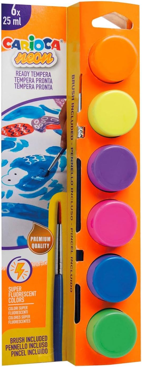 CARIOCA PHOTO TEMPERA WATERBALL SUPER WASHABLE BRUSH 6 * 25ML 6 COLOURS MIXED