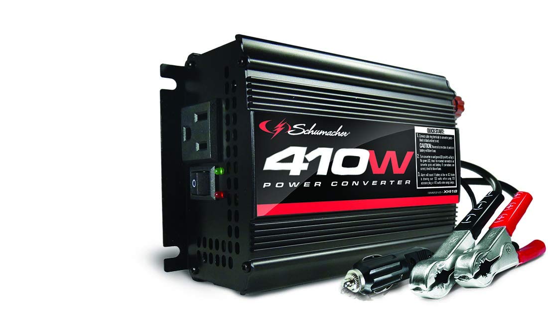 Schumacher ElectricXI41B 'X-Line' 410W Power Inverter with Battery Clamps and 12V Male Adapter Plug