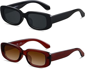 ANDWOOD Rectangle Sunglasses for Women Square Frames Trendy Retro Vintage 90s UV Protection Sun Glasses Small Face