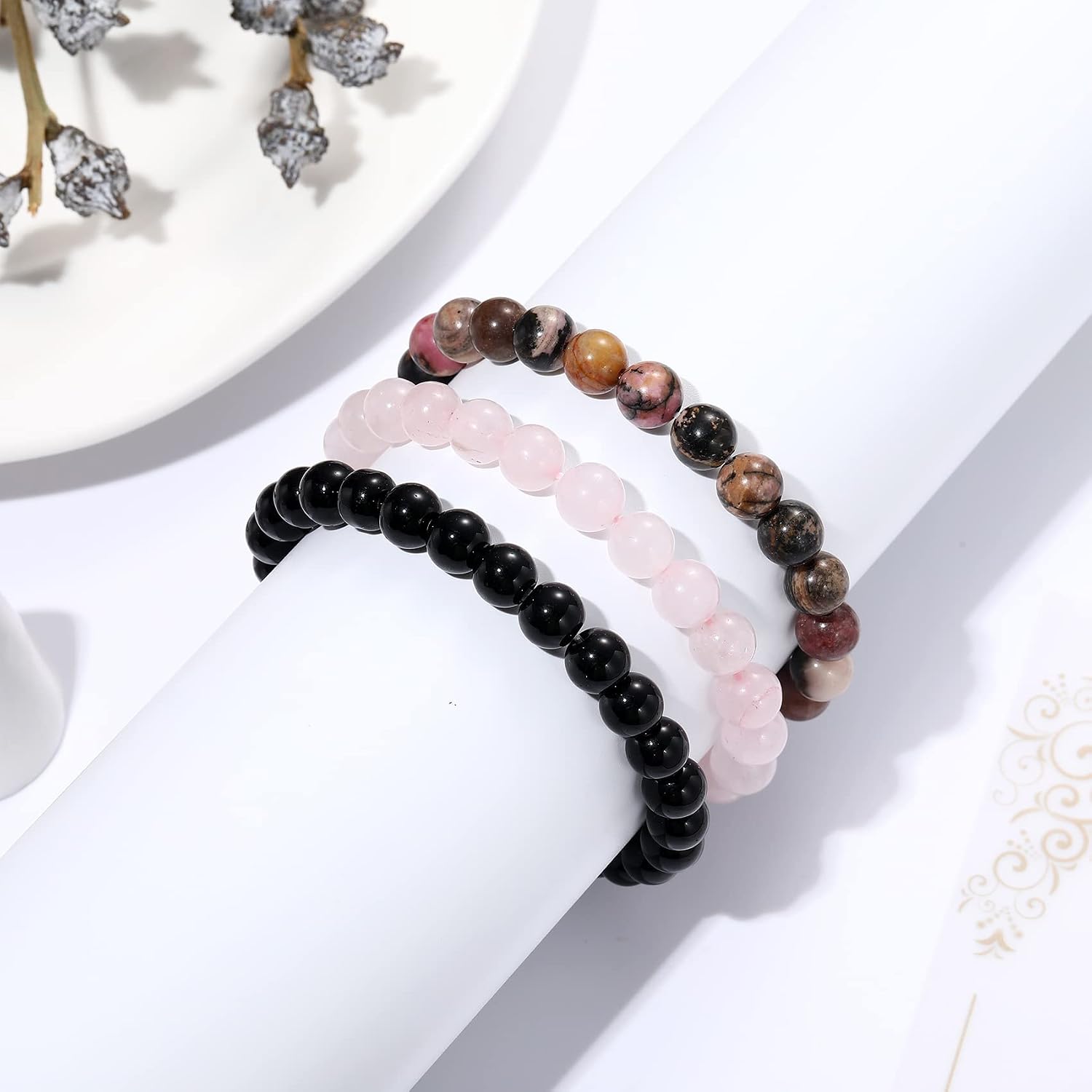 Healing Bracelet for Women Anxiety Crystal Bracelet Chakra Beaded Bracelets Calming Stretch Bracelet Rose Quartz Crystals Healing Stones Bracelet Stress Relief Gifts for Women image 5