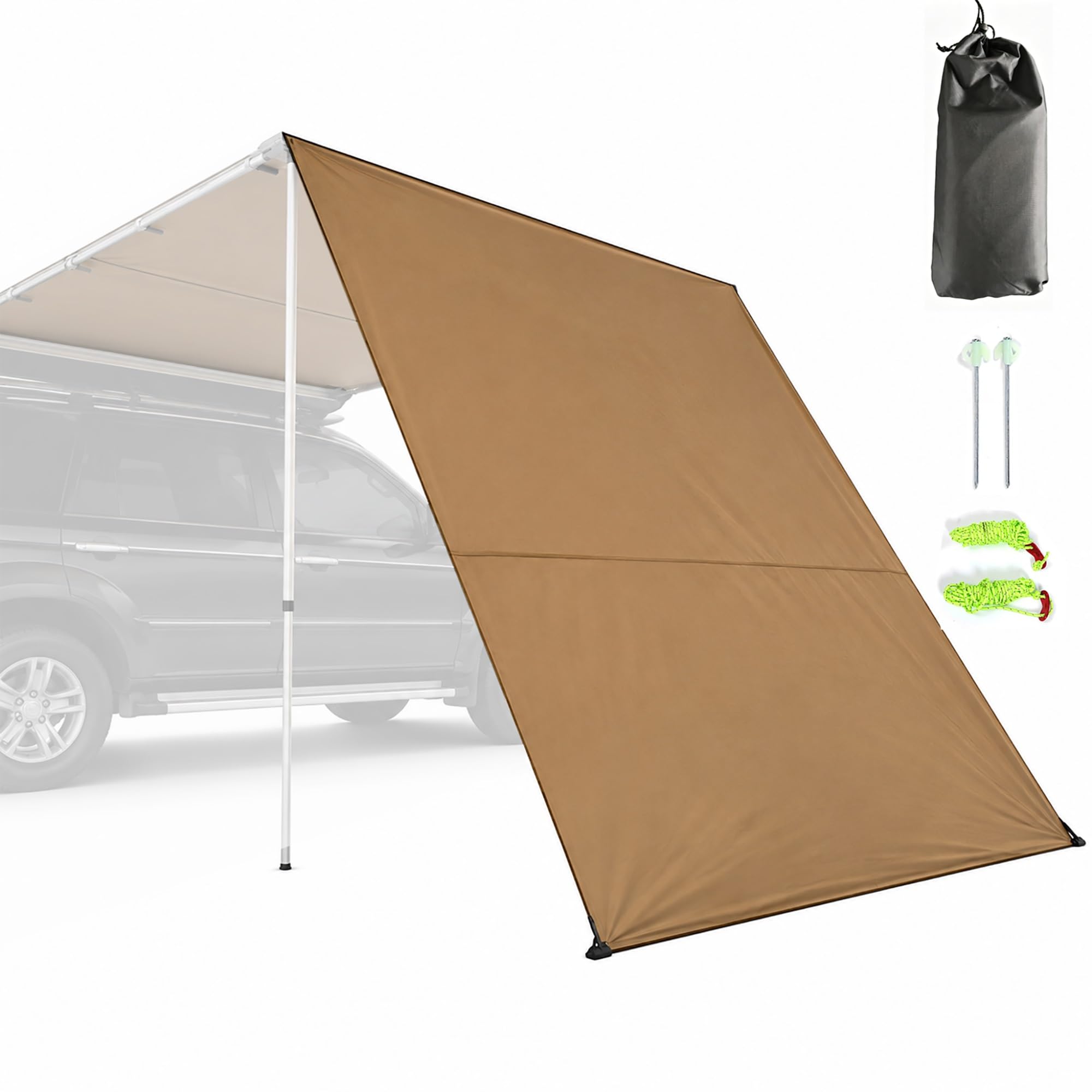 Fahrzeug Vorzelt Erweiterungswand Seitenwand Markise, Markise Auto Autovorzeltwand aus 420D Reißfestem Oxford Stoff, UPF 50+ wasserdichte Platte für Camping(Beige,160x200cm/5.2x6.6ft)