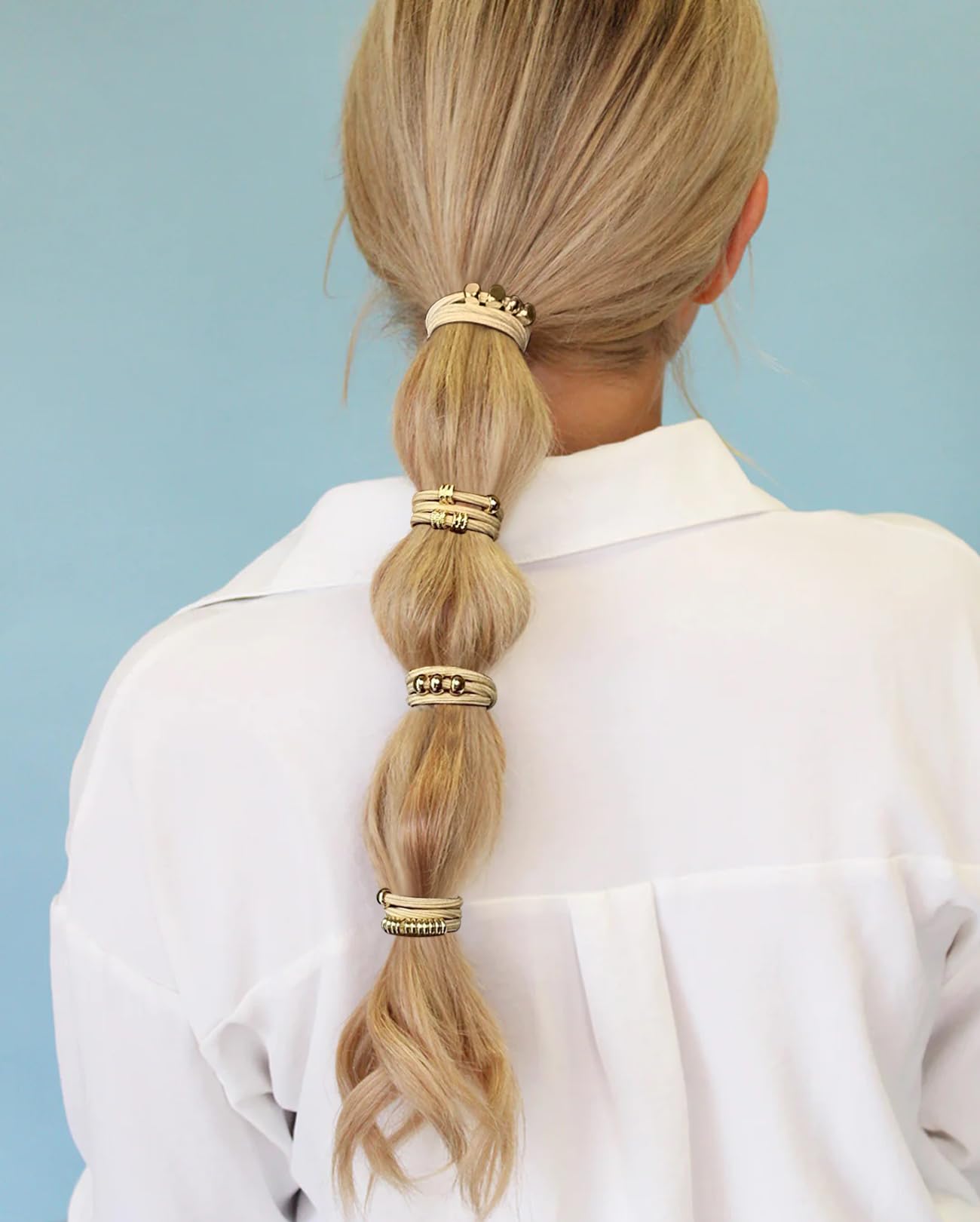 Boho Beach Hair Ponytail with Charms - Natural, Cream, Yellow, Brown Boho Braided Elastic Ponytail, Light Brown to Blonde  main image 4