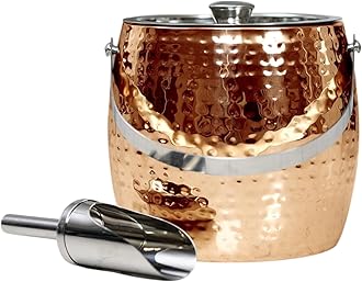 BREKX3QT Insulated Ice Bucket with Lid and Scoop for Parties - Sweat-Free Wine Chiller/Champagne Bucket for Cocktail Bar, Rose Gold