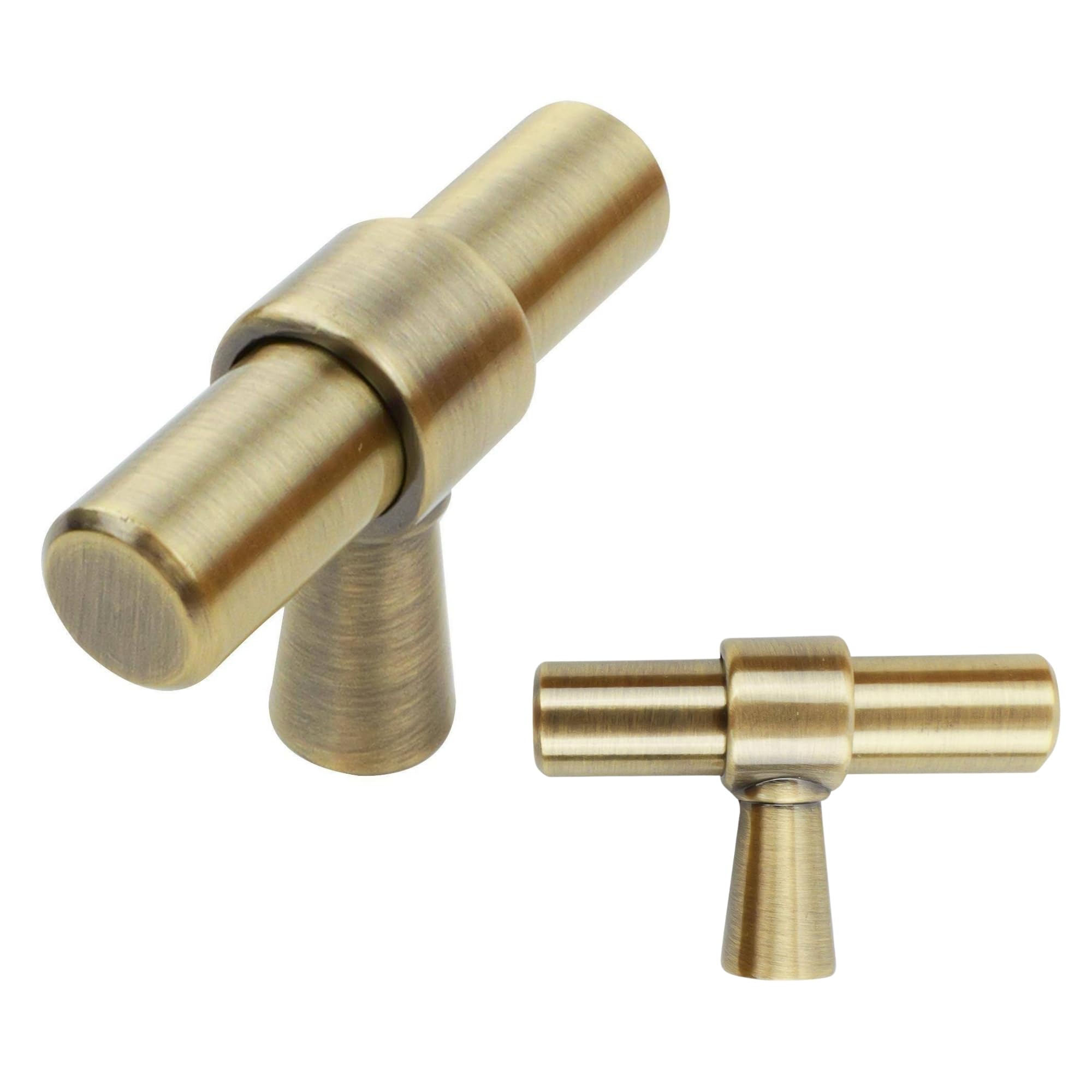 Keypak Antique Brass 10 Pack Smooth Cabinet T-Bar Knobs, - Modern Drawer Pull Handles For Kitchen Cupboards, Wardrobe Doors, Dresser