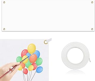 OMJMYY Großes Banner Weiß 300 x 100 cm, Leeres Banner mit 10 m Hängendem Seil, Polyester Lackierbar für DIY Painting, Hochzeit, Geburtstag, Partys, Outdoor