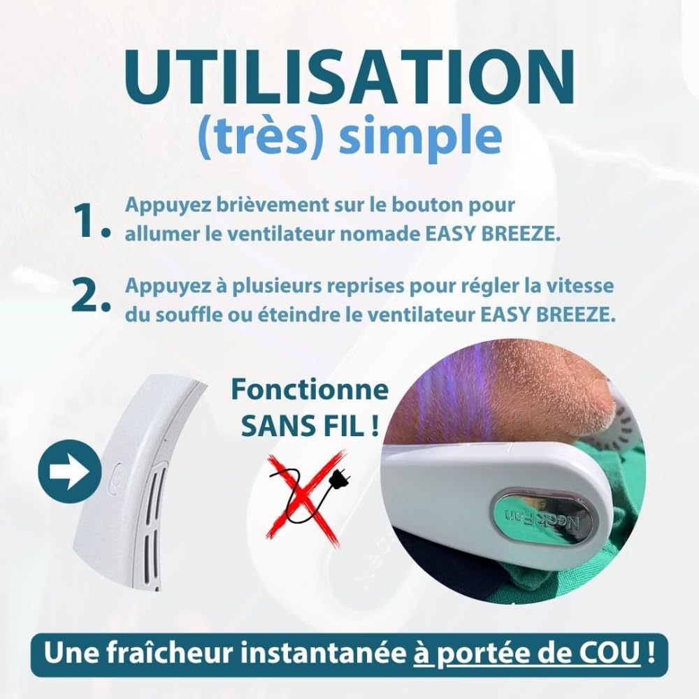 Ventilateur de cou portable EASY BREEZE de Mini ventilateur mains libres rechargeable USB