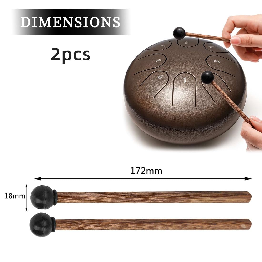 4 Baguettes/maillets En Bois Pour Xylophone - Longueur 15,5 Cm, Boule Diamètre 1,9 Cm - Pour Percussions, Glockenspiel, Tambour - 2