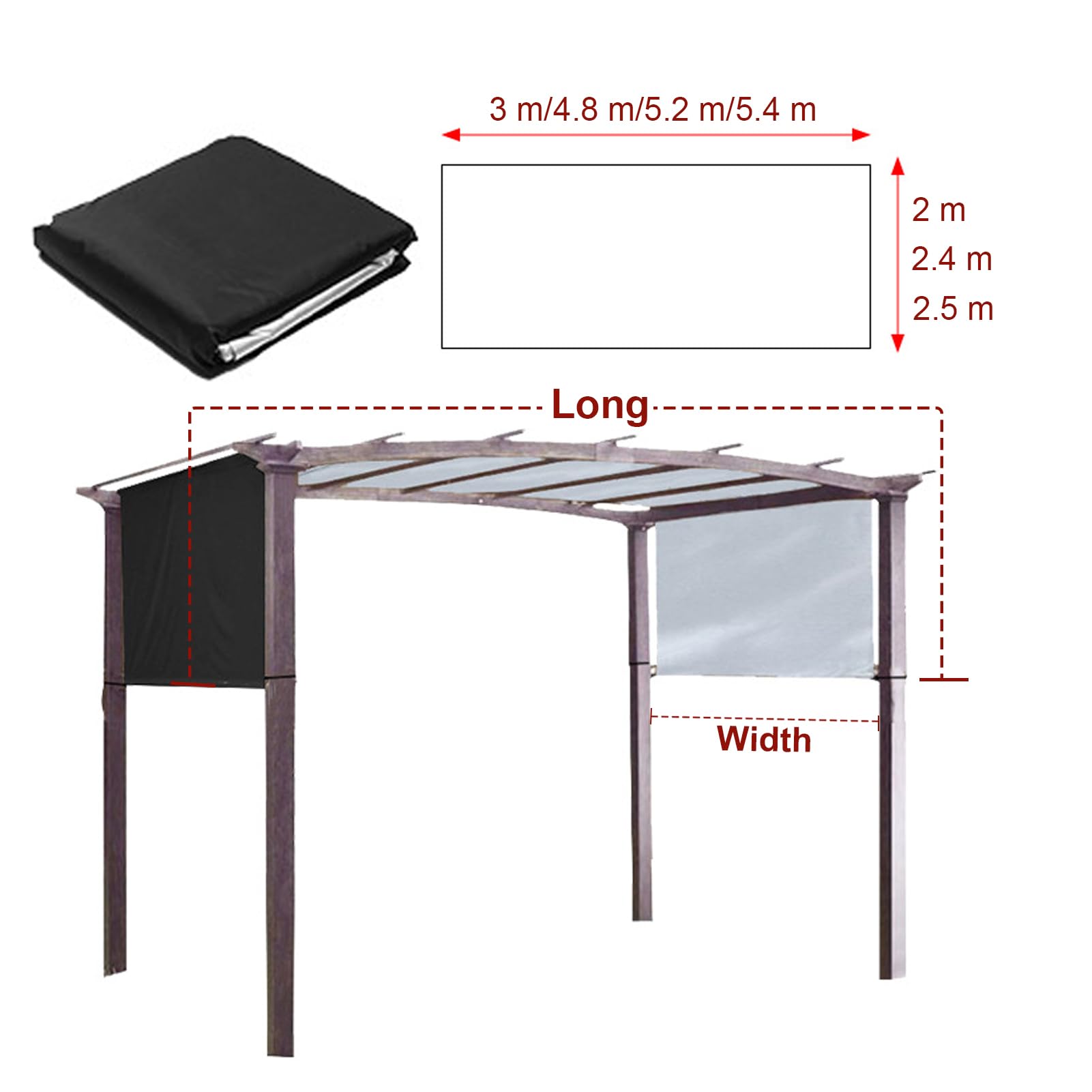 Wodoodporna tkanina wołowa 210D Pera osłona baldachimu na patio, werandę, podwórko, meble rattanowe (4,8 x 2,4 m, szary) - trwały, odporny na promieniowanie UV, łatwy w instalacji