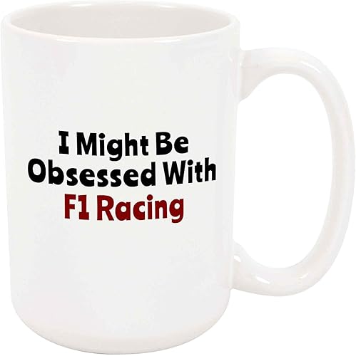 Taza de café con texto en inglés "I Might Be Obsessed With F1 Racing", divertido regalo de carreras de autos de carreras, taza de cerámica, regalo disponible en Yaxa Mexico