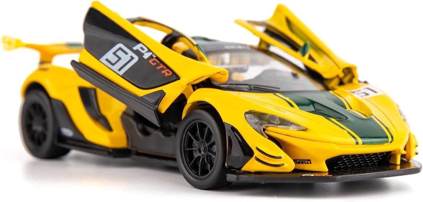 Diecast Model Cars Toy Cars, McLaren P1 1:31 Scale Alloy Pull Back Toy Car with Sound and Light Toy for Girls and Boys Kids Toys (Yellow/Black)