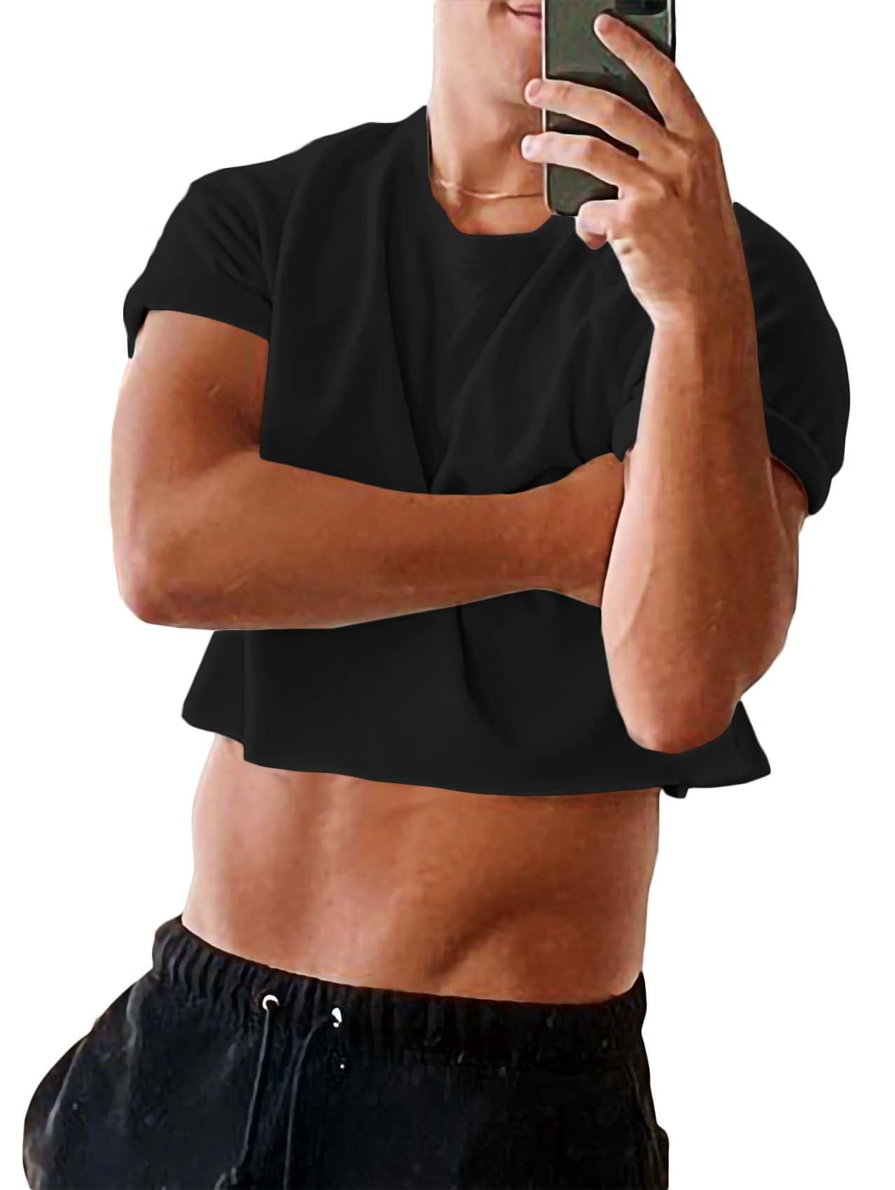 Runcati Herren T-Shirt Krawatte Dye Crop Tops mit Rundhals-Ausschnitt, Unisex Baumwolle Sommer Kurzarm Workout Hot Shirts Männer