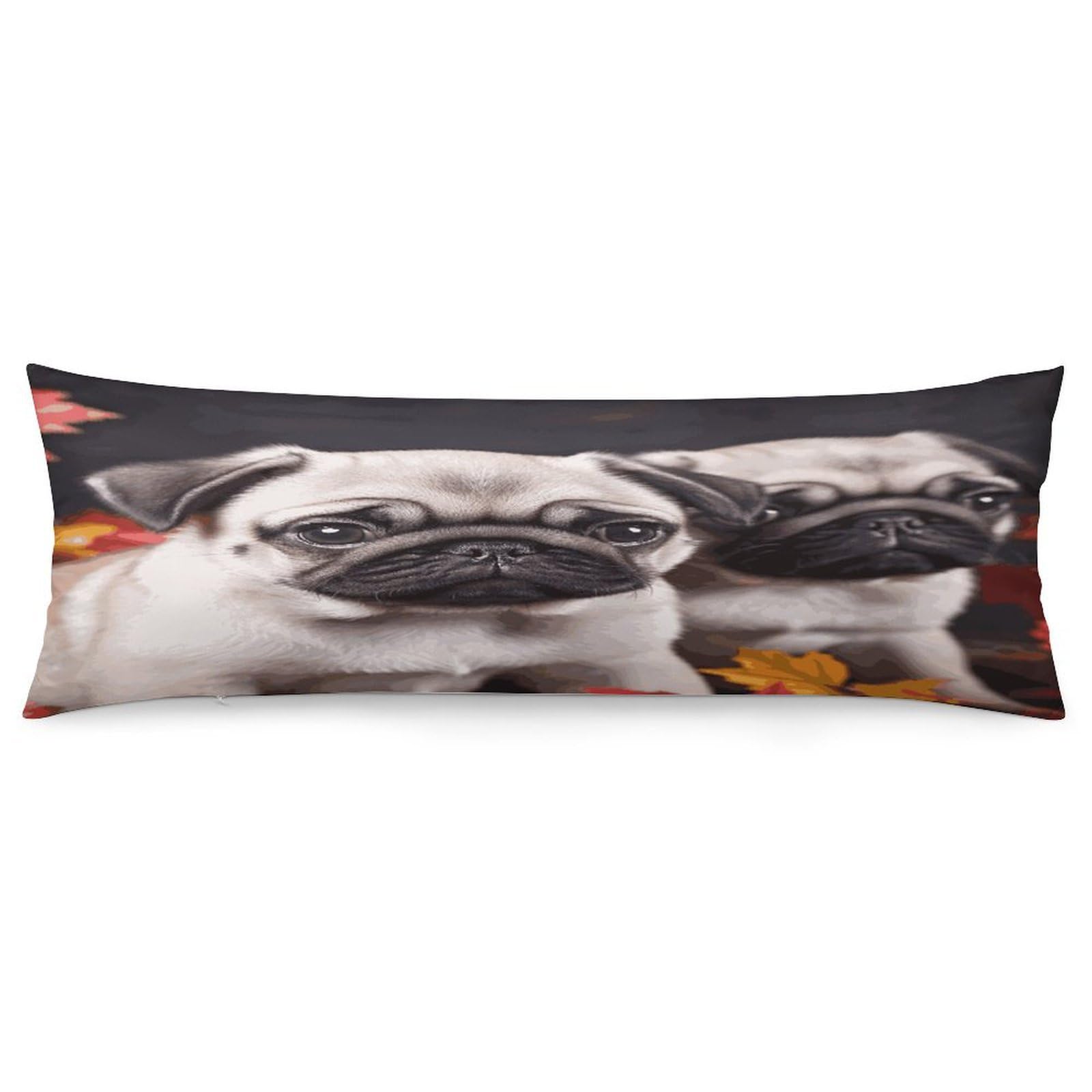 Puppys Pug Pillowcase Decorative Body Pillow Cover Soft Full Long Pillow Case Breathable Large Body Pillowcase Cute Cozy Pillow Sham for Bed Couch Sofa 18.9 X 53 Inch