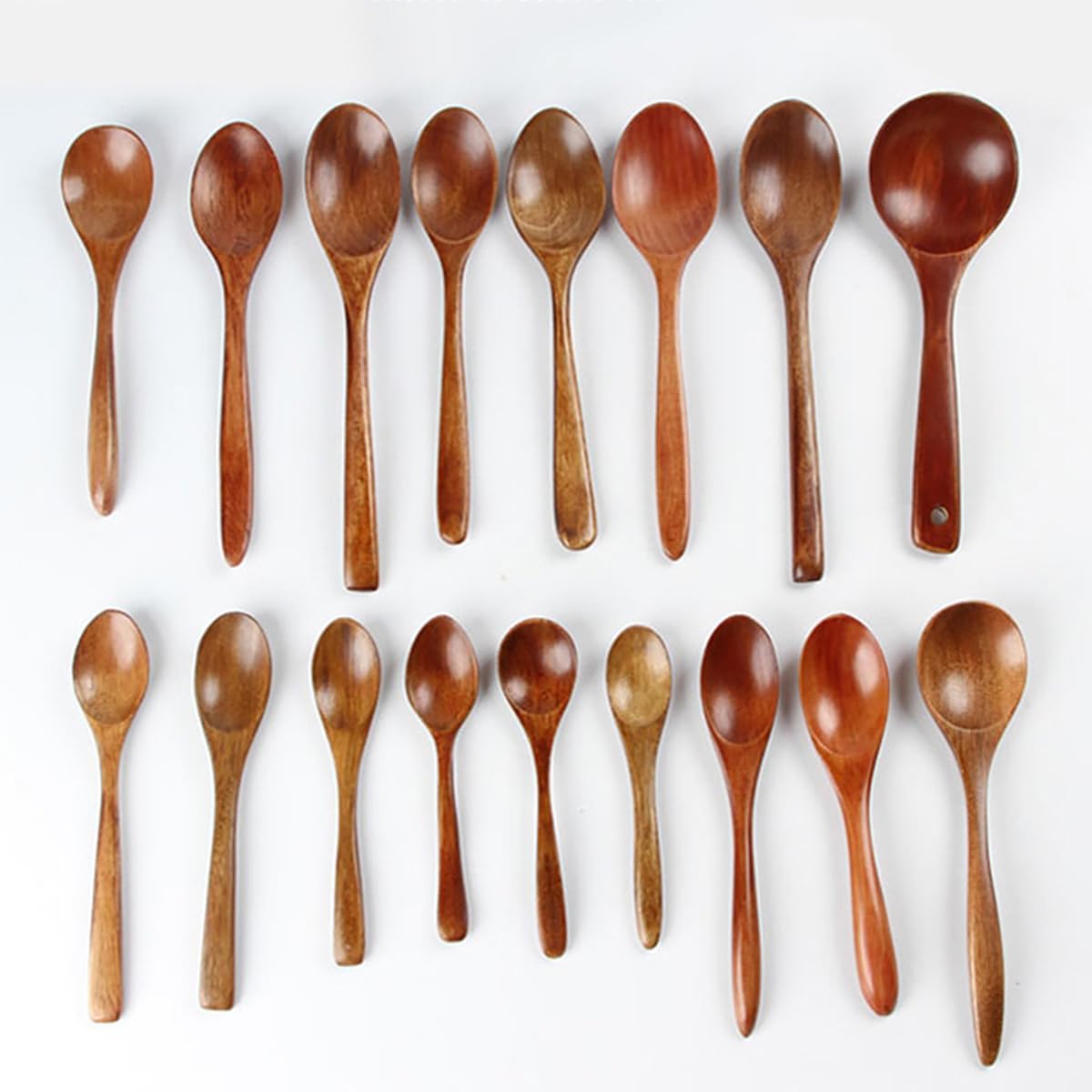 ECYC Ltd 5 Pieces Natural Wood Spoon Wooden Soup Spoons, Long Handle Wooden Spoon Wood Ladle Spoon Wooden Teaspoon Wooden Table Spoon for Eating, Cooking, Stirring, Coffee, Tea, Jam, 6.89 inch