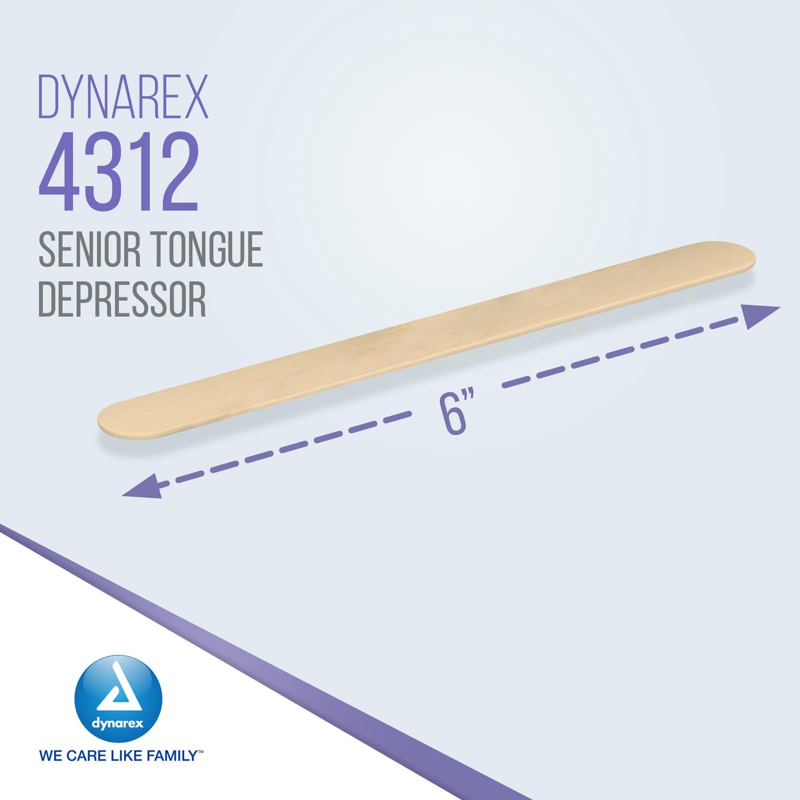 Dynarex Tongue Depressors Wood, Senior 6", Non-Sterile, with Precision Cut and Polished Smooth Edges, for Medical Uses, 1 Box of 500 Tongue Depressors