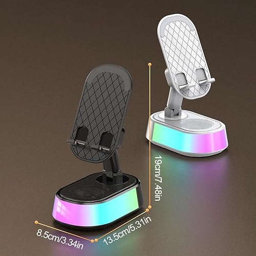 Miniatura 7 de Altavoz Bluetooth con soporte para teléfono, luces RGB sincronizadas con música, rotación de 360, banco de energía, sonido estéreo, reproducción de