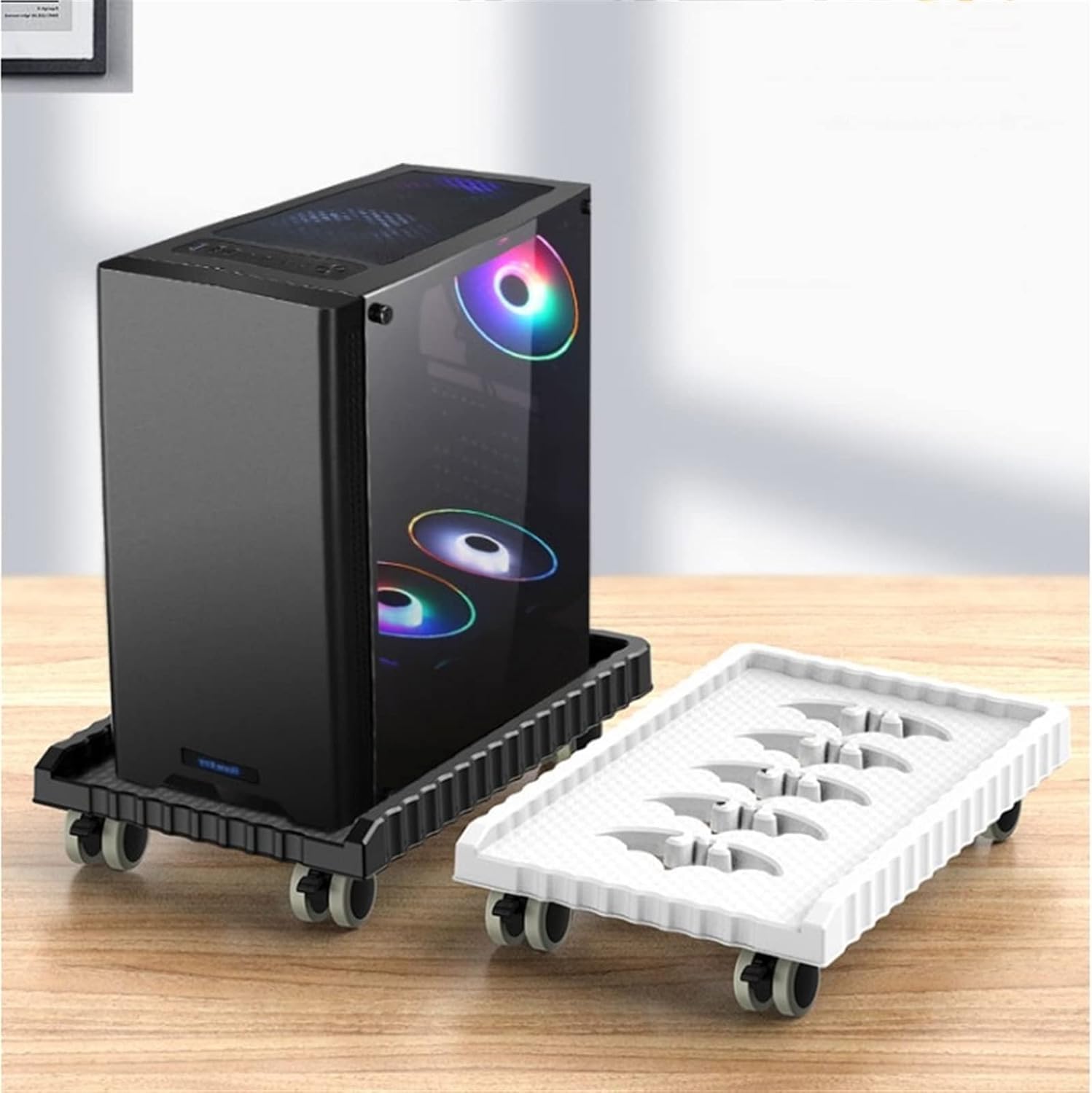 Soporte rodante, | Soporte for CPU, carrito de torre for PC, móvil, piso con ruedas giratorias(Black)