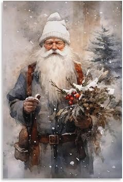 LohxA Stampa Ad Acquerello Di Babbo Natale, Stampe Natalizie, Natale in Fattoria, Decorazioni Natalizie, S Canvas Wall Art Print Poster For Home School Office Decor 20x30inch50x75cm