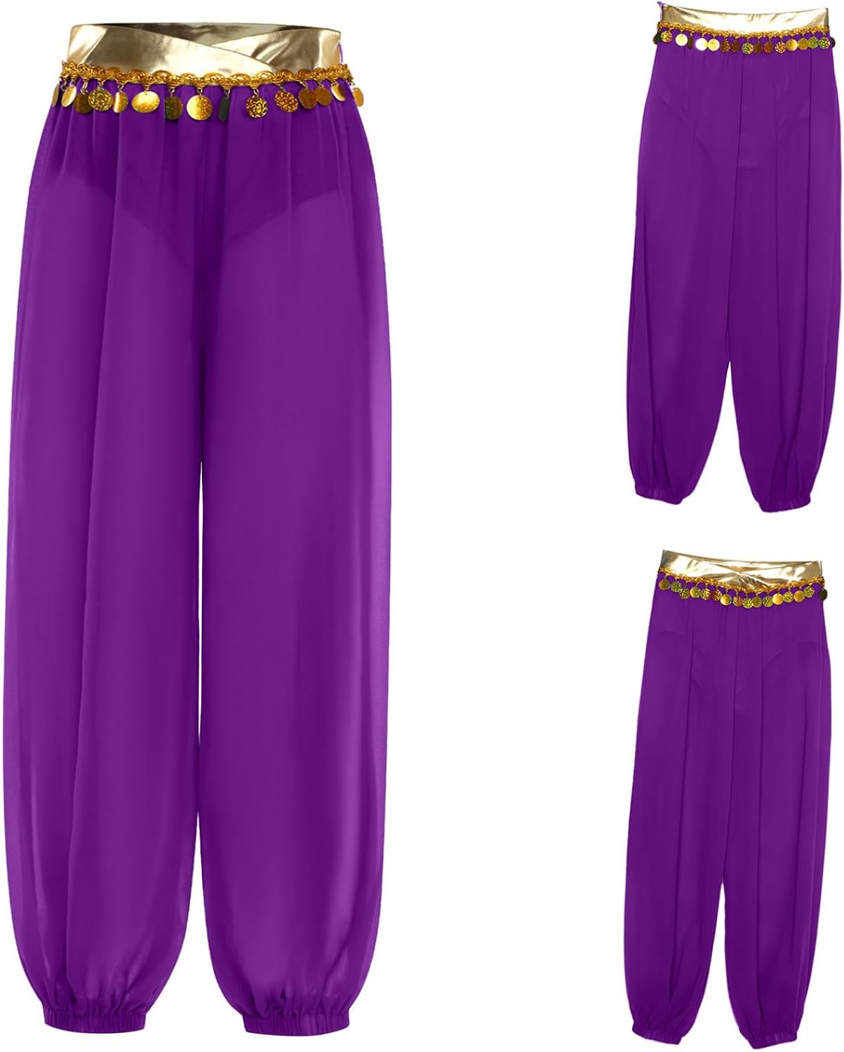 Linjinx Kids Girls Chiffon Indian Arabian Belly Dance Harem Pants Sequin Tassel Stage Performance Trousers Dancewear