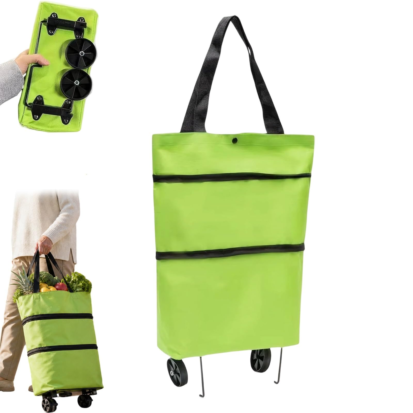 2-in-1 Foldable Shopping Cart, Lightweight Foldable Grocery Trolleys