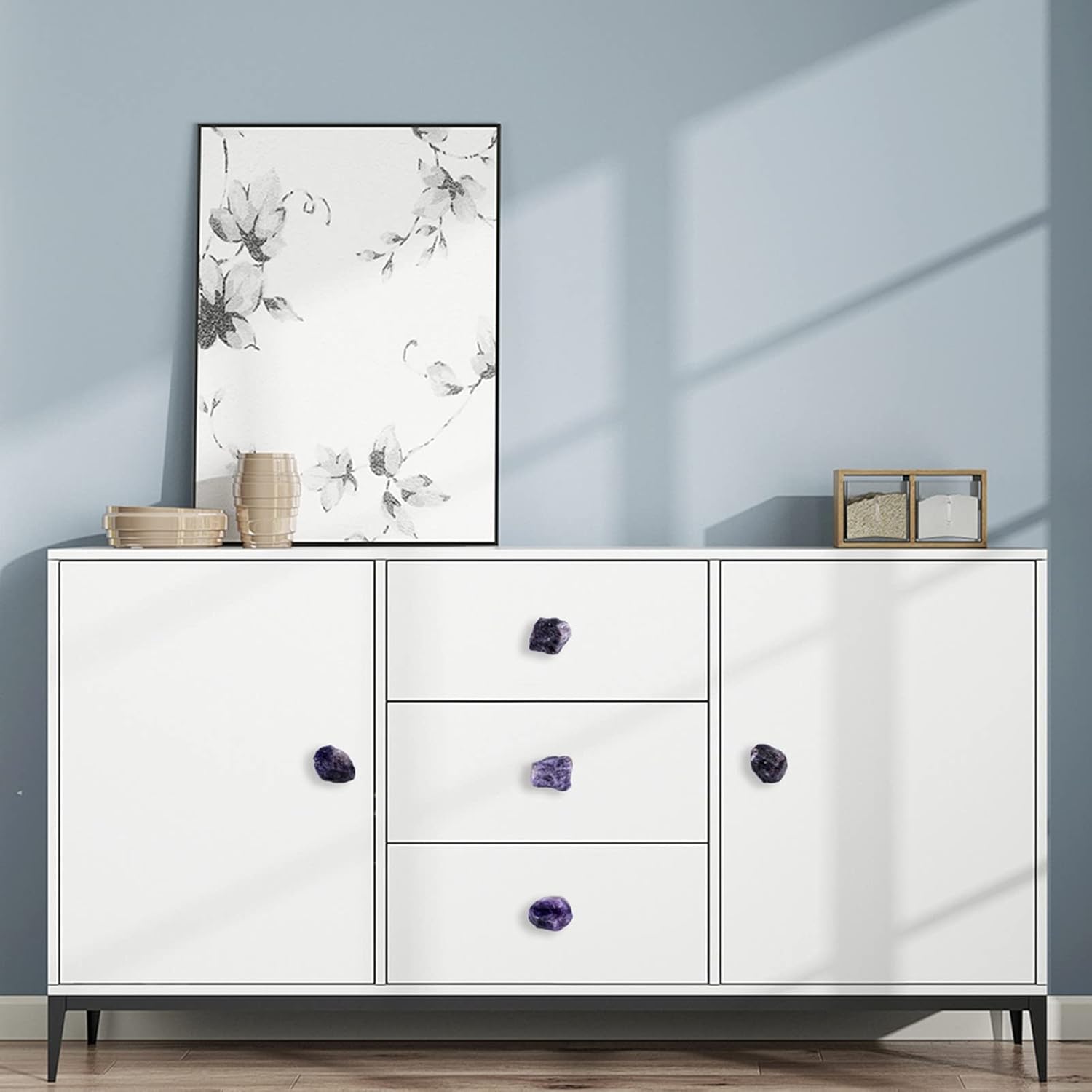 mookaitedecor Set of 2 Natural Amethyst Raw Crystal Cabinet Knobs, Rough Stone Drawer Handle Pulls for Kitchen Cupboard Home Decoration