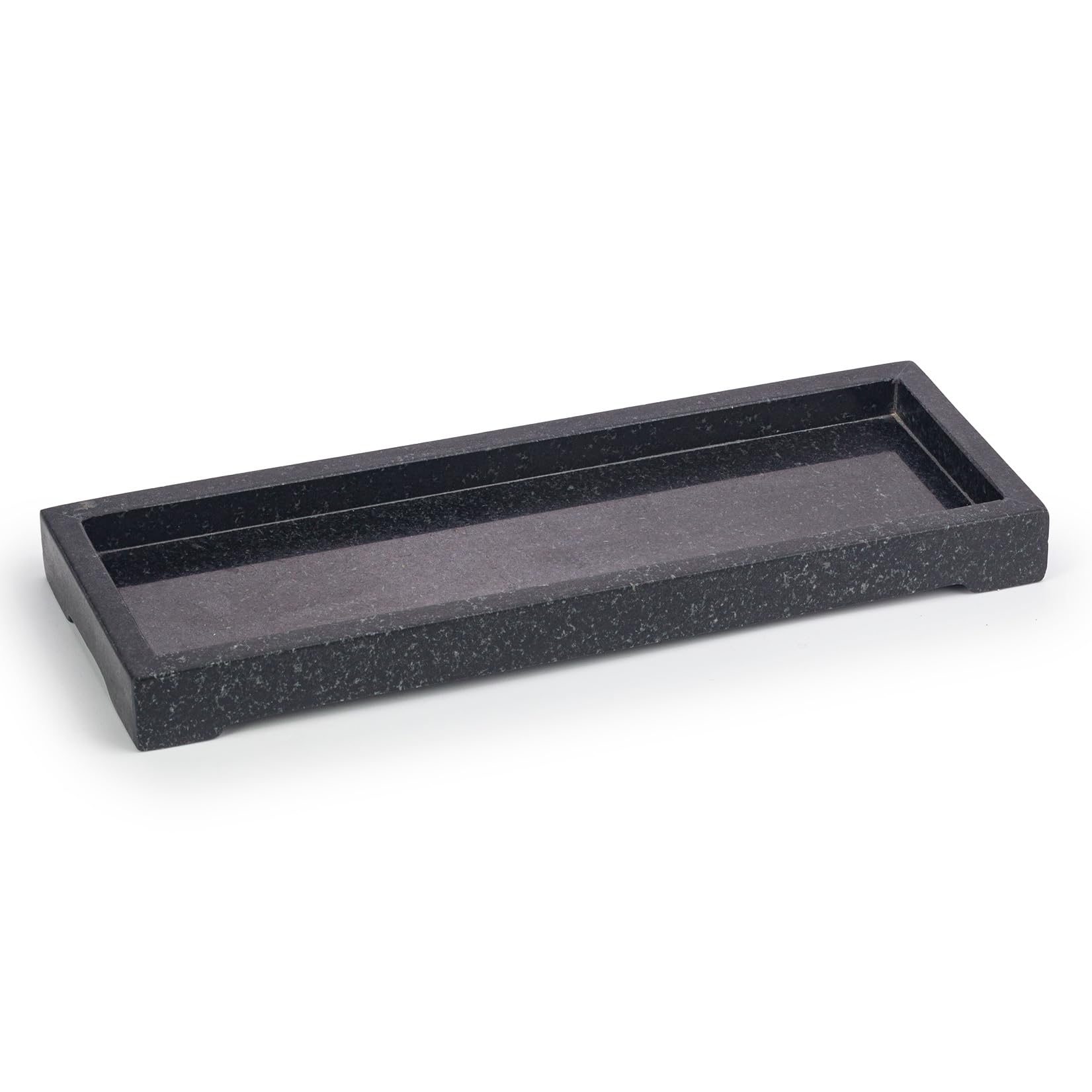 Ehc Black Natural Marble Bathroom Vanity Tray, Decorative Countertop Sink Storage Organiser For Cosmetics, Perfume, Home Decor, Rectangular, 28X10x2.5 Cm