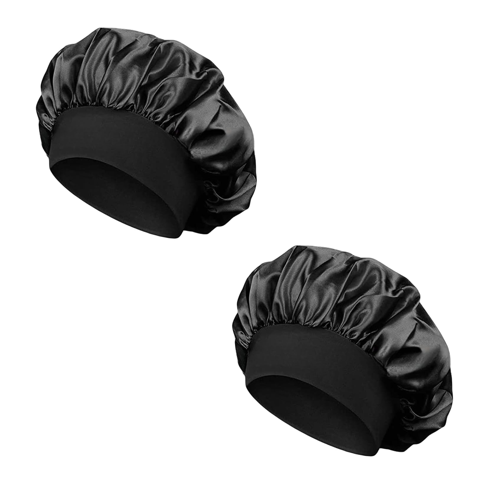 2 Stück Schlafhaube Seide,Seidenhaube,Schlafhaube Haare Schützen,Bonnet Men,Bonet,Silk Bonnet Sleep Cap,Satin Haube,Haarhaube,Schlafmütze,Haarschutz für Die Nacht für Männer und Frauen (Schwarz)