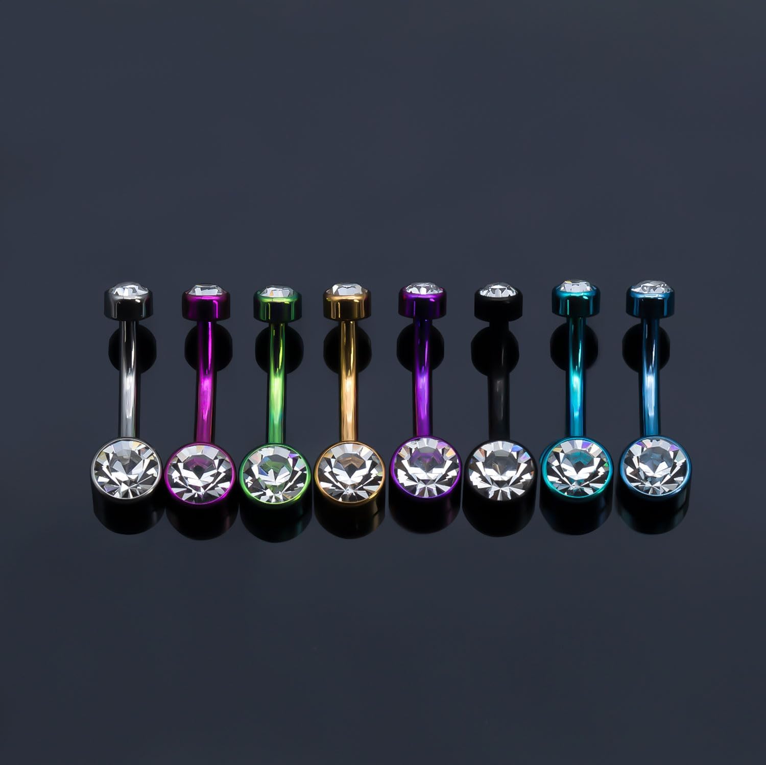 Titanium Belly Button Ring Set (4 Lengths, 14G) ,Hypoallergenic Curved Barbell Navel Piercing Jewelry with 5mm & 8mm Cubic Zirconia Crystals,Floating Belly Button Rings (7 Iridescent Body Colors) - Image 8